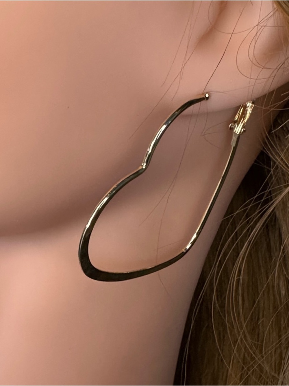 Gold Heart Hoop Drop Earrings Minimalist 2.25 Inch - Picture 2 of 13